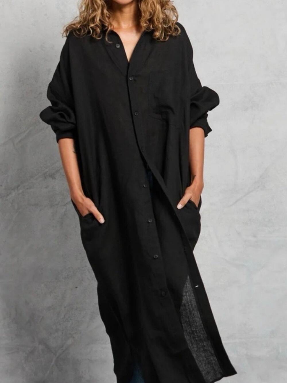 Mamene Florence Linen Shirt Dress in Black Size 1 XS Small 4-8